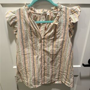 Gap Stripe Flutter Sleeve Blouse Size Small NWT Cotton Top